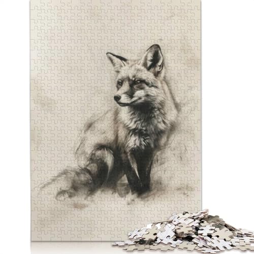 Fuchs in Kohlekunst-Puzzle, 1000 Teile, für Erwachsene und Jugendliche ab 12 Jahren, 1000 Teile (38 x 26 cm) von GQmoney