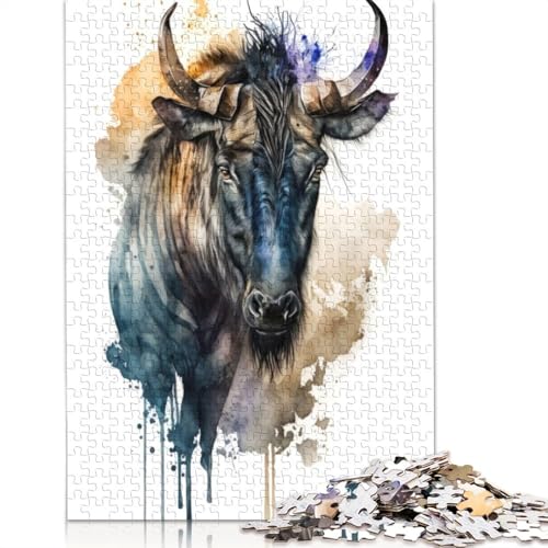 GNU in Aquarell-Puzzles für Erwachsene und Kinder. Skurrile Herausforderung, Spielzeug, Lernspiel, Heimdekoration, ab 14 Jahren, 1500 Teile (85 x 57 cm) von GQmoney