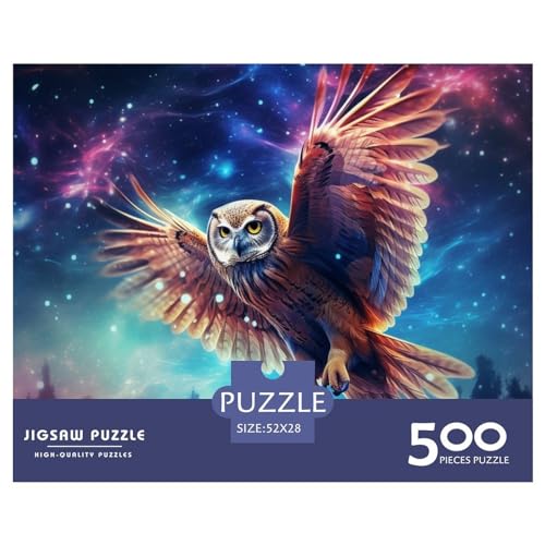 Galaxy Owl 500-teiliges Puzzle für Erwachsene, kreatives rechteckiges Puzzle, Holzpuzzle, Puzzle-Geschenk für Freunde, Familie, 500 Teile (52 x 38 cm) von GQmoney