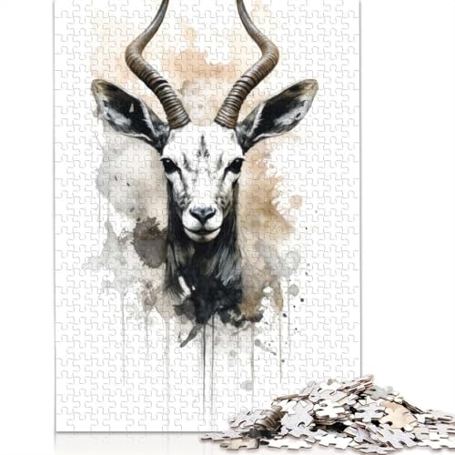 Gazelle Beauty Watercolor 1000-teiliges Papierpuzzle für Erwachsene, Puzzles, Lernspiel, Herausforderungsspielzeug, 1000 Teile (38 x 26 cm) von GQmoney
