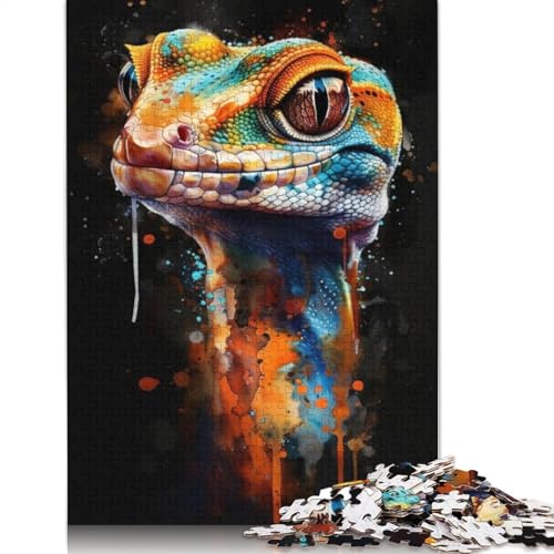 Gecko-Aquarell-Puzzle für Erwachsene und Kinder. Unmögliches Herausforderungsspielzeug, Lernspiel, Heimdekoration, ab 14 Jahren, 520 Teile (52 x 38 cm) von GQmoney
