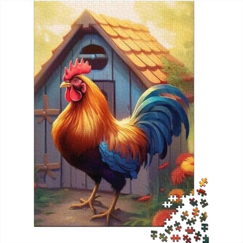 Geflügelhahn-Puzzle, rechteckig, Pappe, Papier, rechteckig, Puzzle für Erwachsene und Kinder, 1000 Teile (38 x 26 cm) von GQmoney