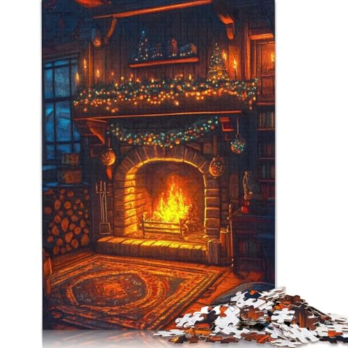 Gemütliches Weihnachtskamin-Puzzle für Erwachsene, 1000-teiliges Puzzle für Teenager, Lernspiel, Herausforderungsspielzeug, 1000 Teile (75 x 50 cm) von GQmoney
