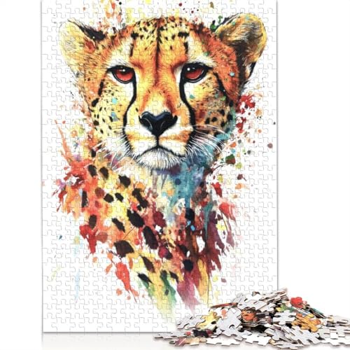 Geparden-Aquarell-Kunst-Puzzle für Erwachsene und Kinder. Skurrile Herausforderung, Spielzeug, Lernspiele, Heimdekoration, ab 14 Jahren, 520 Teile (52 x 38 cm) von GQmoney
