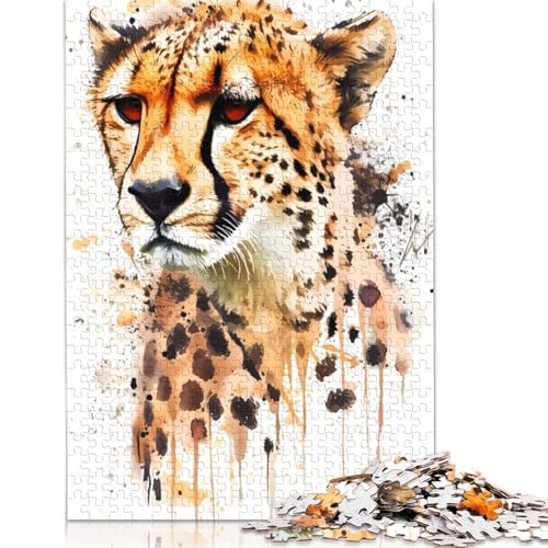 Geparden-Aquarell-Puzzle für Erwachsene und Kinder. Skurrile Herausforderung, Spielzeug, Lernspiele, Heimdekoration, ab 14 Jahren, 1000 Teile (75 x 50 cm) von GQmoney