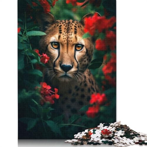 Gepardenblumenpuzzle, 520 Teile, geheimnisvolle Gepardenblumen, Puzzle für Erwachsene, Holzpuzzle für Heimdekoration, 520 Teile (52 x 38 cm) von GQmoney