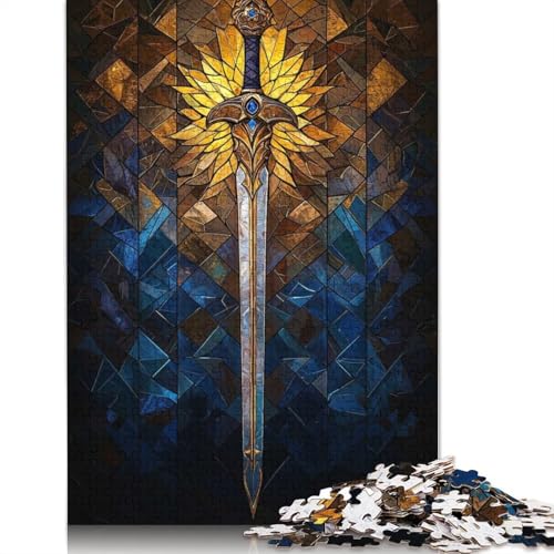 Goldenes Schwert, Buntglas, 1000 Teile, Papierpuzzle für Erwachsene, Puzzle, Lernspiel, Herausforderungsspielzeug, 1000 Teile (75 x 50 cm) von GQmoney