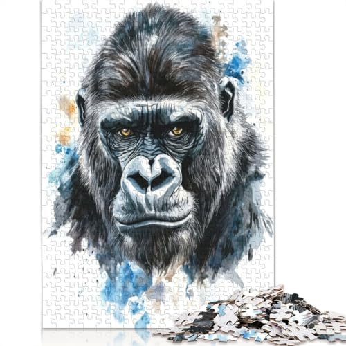 Gorilla-Aquarellporträt-Puzzles für Erwachsene und Kinder. Unmögliches Herausforderungsspielzeug, Lernspiele, Heimdekoration, Geschenke, 1500 Teile (85 x 57 cm) von GQmoney