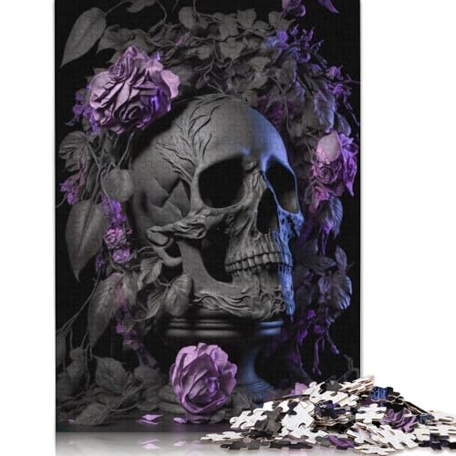 Grauer Totenkopf und lila Rosen, Puzzle, 1500 Teile, Holzpuzzle für Erwachsene und Jugendliche ab 12 Jahren, 1500 Teile (85 x 57 cm) von GQmoney