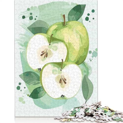 Grüner Apfel, Aquarell-Illustration, 1000 Teile, Puzzle für Teenager, Geschenke, Papierpuzzle, Puzzle für Erwachsene, Lernspiele für Zuhause, DIY-Spielzeug (38 x 26 cm) von GQmoney