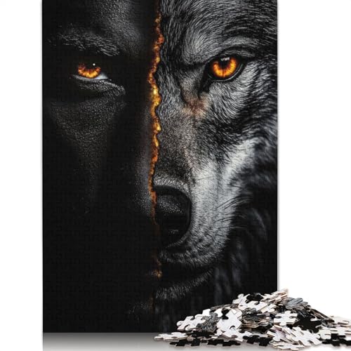 Half Wolf Half Human Puzzles 1000 Teile für Jugendliche Geschenke Holzpuzzle Erwachsene Puzzle Familie Spaß Puzzles 1000 Teile (75 x 50 cm) von GQmoney