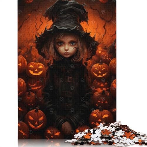 Halloween-Hexe mit Kürbissen, 1000 Teile, Papierpuzzle für Erwachsene, Puzzle, Lernspiel, Herausforderungsspielzeug, 1000 Teile (38 x 26 cm) von GQmoney