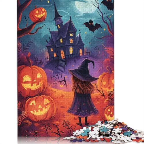 Halloween-Hexe und Spukhaus, 1000-teiliges Puzzle, Papierpuzzle für Teenager, lustiges Puzzle, 1000 Teile (75 x 50 cm) von GQmoney