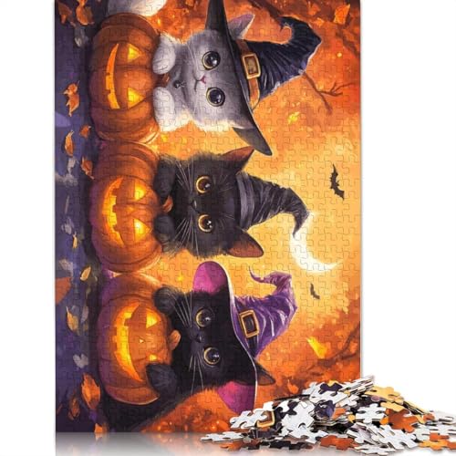 Halloween-Hexenkatzen-Puzzle für Erwachsene und Jugendliche, 1000 Teile, Puzzle für Erwachsene, nachhaltige Puzzlespiele, 1000 Teile (75 x 50 cm) von GQmoney