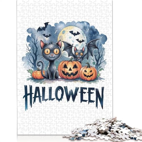 Halloween-Puzzle mit Katzen und Kürbissen, 1000 Teile, Papierpuzzle für Erwachsene, Lernspiel, Herausforderungsspielzeug, 1000 Teile (38 x 26 cm) von GQmoney