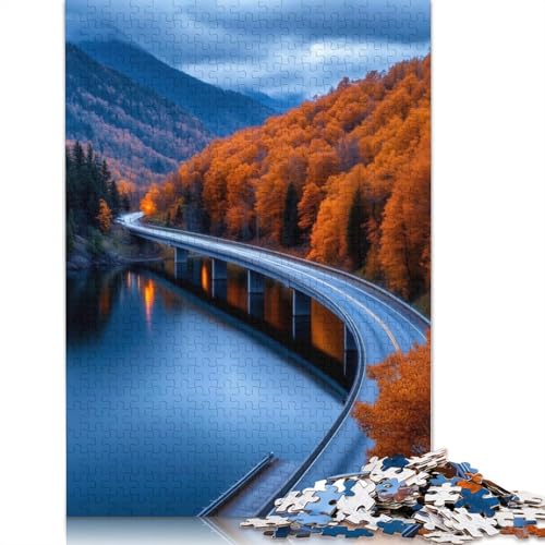 Herbstliche Straßenbrücken-Puzzles, farbenfrohe und Coole Puzzles für Kinder ab 12 Jahren, 1500 Teile (85 x 57 cm) von GQmoney
