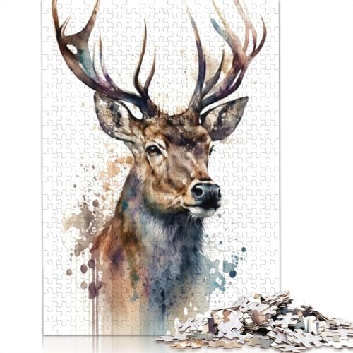 Hirsch in Aquarell-Puzzles für Erwachsene und Kinder. 520 Teile, skurrile Herausforderung, Spielzeug, Lernspiele, Heimdekoration, Geschenke, 520 Teile (52 x 38 cm) von GQmoney