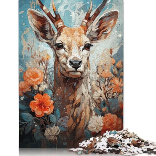 Hirsch- und Blumenpuzzle für Erwachsene und Kinder. Tolles Geschenk, Herausforderungsspielzeug, Lernspiel, Heimdekoration, ab 14 Jahren, 1500 Teile (85 x 57 cm) von GQmoney