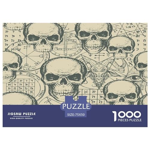 Holzpuzzle 1000 Teile, Retro-Schädelmuster-Puzzle, kreatives rechteckiges Puzzle, tolles Puzzle für Erwachsene, 1000 Teile (75 x 50 cm) von GQmoney