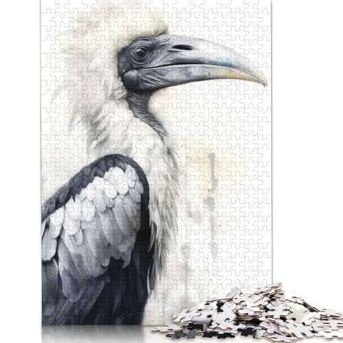 Hornbill Beauty Aquarell-Papierpuzzle, 1000 Teile, Puzzle für Erwachsene, Lernspiel, Herausforderungsspielzeug, 1000 Teile (75 x 50 cm) von GQmoney