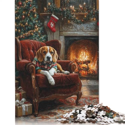 Hund im Weihnachtspullover, Beagle, der auf den Weihnachtsmann wartet, 1000-teiliges Papierpuzzle, Lernspiel, Herausforderungsspielzeug (75 x 50 cm) von GQmoney