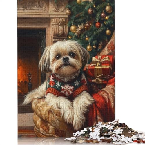 Hund im Weihnachtspullover, Shih Tzu-Hund, Weihnachtskunst, 1000 Teile, Papierpuzzle, Lernspiel, Herausforderungsspielzeug (38 x 26 cm) von GQmoney