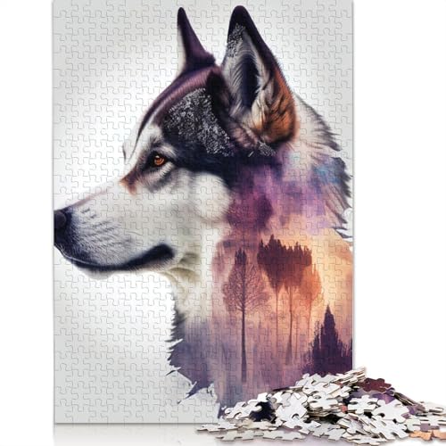 Husky-Waldhund-Puzzle, 520 Teile, für Erwachsene, 100% recycelte Holzplatte, schwierige Puzzles für Frauen und Männer, 520 Teile (52 x 38 cm) von GQmoney