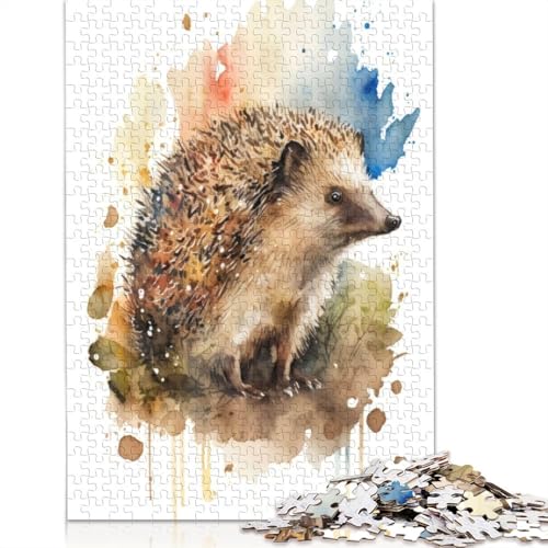 Igel in Aquarell-Puzzles für Erwachsene und Kinder. Skurrile Herausforderung, Spielzeug, Lernspiel, Heimdekoration, ab 14 Jahren, 520 Teile (52 x 38 cm) von GQmoney
