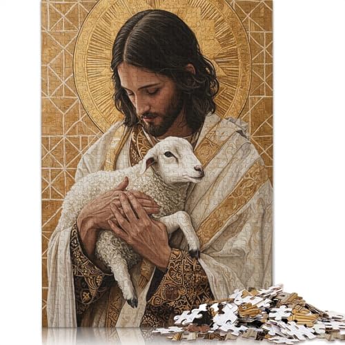 Jesus mit Lamm-Puzzle für Erwachsene und Jugendliche, 1000 Teile, Puzzle für Erwachsene, nachhaltige Puzzlespiele, 1000 Teile (75 x 50 cm) von GQmoney