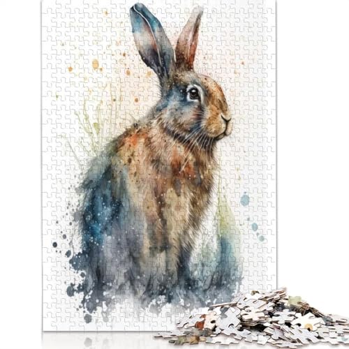 Kaninchen-Aquarellmalerei-Puzzles für Erwachsene, 1000-teiliges Puzzle für Teenager, Lernspiel, Herausforderungsspielzeug, 1000 Stück (38 x 26 cm) von GQmoney