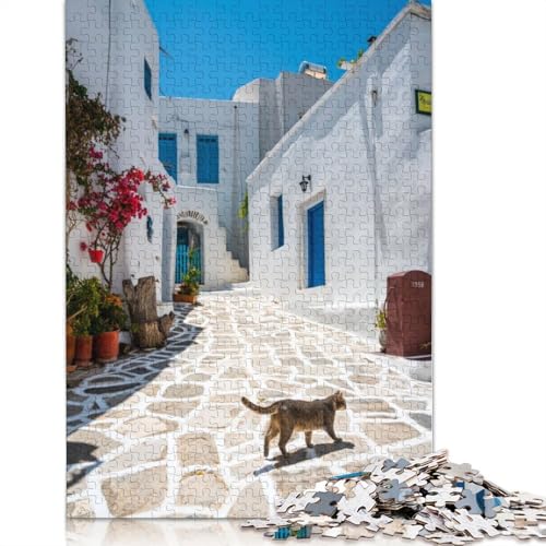 Katze in Einer griechischen Stadt, Paros, 520-teiliges Puzzle, ab 18 Jahren, Lernspiele, Puzzles für Erwachsene, für Frauen, für Kinder ab 12 Jahren, 520 Teile (52 x 38 cm) von GQmoney