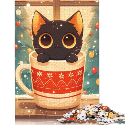 Katze in Kaffeetasse, Papierpuzzle, 1000 Teile, Puzzle für Erwachsene, Lernspiel, Herausforderungsspielzeug, 1000 Teile (75 x 50 cm) von GQmoney