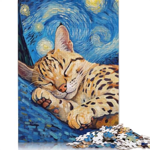 Katze in der Sternennacht, Puzzle für Erwachsene, 520 Teile, kreative Spiele, Puzzle, Geschenke für Männer, für Frauen, Männer, 520 Teile (52 x 38 cm) von GQmoney