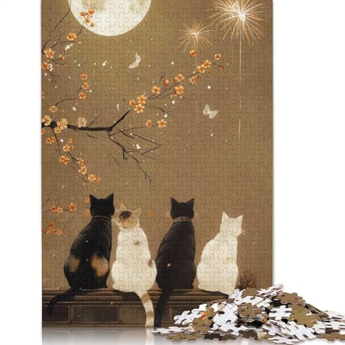 Katzen-Mondnacht-Puzzle für Erwachsene, Lernspiel, Puzzle-Geschenke für Kinder ab 12 Jahren, 520 Teile (52 x 38 cm) von GQmoney