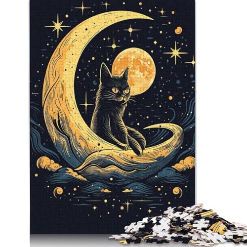 Katzenmondnacht, 1000-teiliges Puzzle für Erwachsene und Teenager, Teenager, Mann, Frau, Geschenk, 1000 Teile (75 x 50 cm) von GQmoney