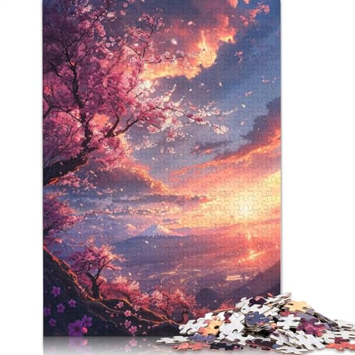 Kirschblüte, Fuji-Sonnenuntergang, 1000-teiliges Puzzle für Erwachsene | | Familienspaß-Puzzles für Erwachsene, Geschenke, Denkspiele, 1000 Teile (38 x 26 cm) von GQmoney