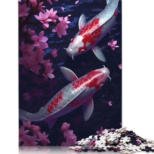 Koi- und Kirschblüten-Puzzle mit 1000 Teilen für Erwachsene – Familienaktivitäts-Puzzle, Lernspiele, schwierig und herausfordernd (38 x 26 cm) von GQmoney