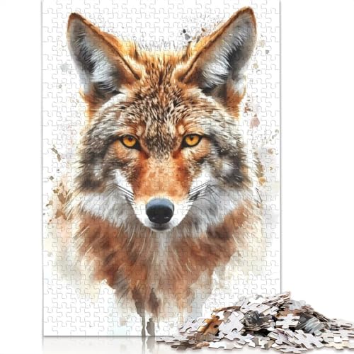 Kojote-Aquarell-Puzzle für Erwachsene und Kinder. Skurriles Herausforderungsspielzeug, Lernspiel, Heimdekoration, ab 14 Jahren, 520 Teile (52 x 38 cm) von GQmoney