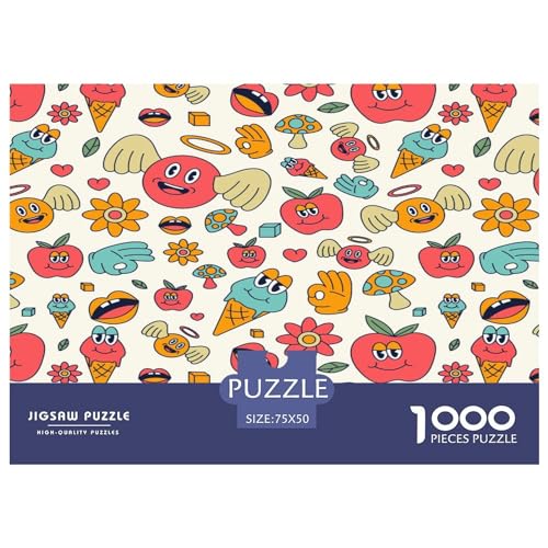 Kreative rechteckige Puzzles für Erwachsene, 1000 Teile, Cartoon-Ausdruck, Holzpuzzle, praktisches Spiel, Familiendekoration, 1000 Stück (75 x 50 cm) von GQmoney