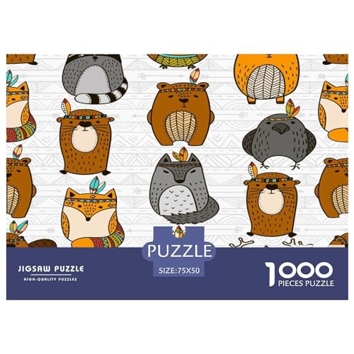 Kreative rechteckige Puzzles für Erwachsene, 1000 Teile, Cartoon-Fuchs-Holzpuzzle, praktisches Spiel, Familiendekoration, 1000 Stück (75 x 50 cm) von GQmoney