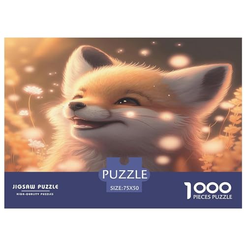 Kreative rechteckige Puzzles für Erwachsene, 1000 Teile, niedlicher Fuchs, Holzpuzzle, praktisches Spiel, Familiendekoration, 1000 Stück (75 x 50 cm) von GQmoney