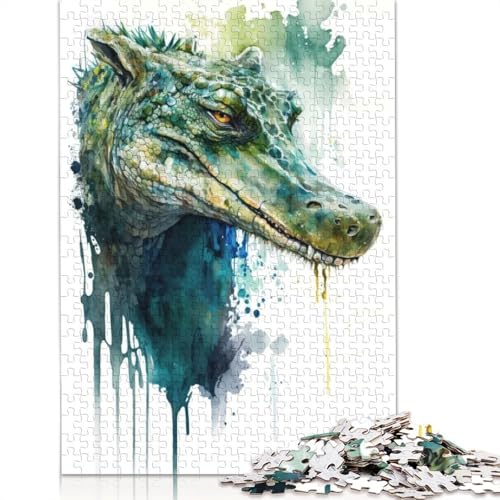 Krokodil-Aquarell, 1000 Teile, Puzzle für Teenager, Geschenke, Papierpuzzle, Puzzle für Erwachsene, Lernspiele für Zuhause, DIY-Spielzeug, 1000 Teile (38 x 26 cm) von GQmoney