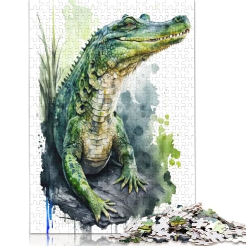 Krokodil in Aquarell, Puzzle, 520 Teile, für Erwachsene, kreative Spiele, Puzzlespiele für Erwachsene, für Jungen oder Mädchen, 520 Teile (52 x 38 cm) von GQmoney