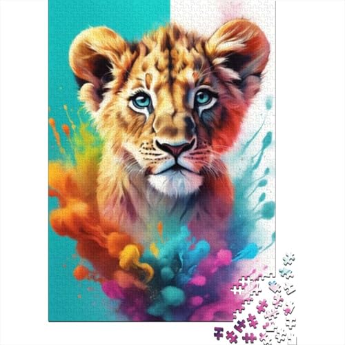 Künstlerisches, farbenfrohes Löwen-Puzzle, lustiges Premium-Puzzle aus Karton für Jungen oder Mädchen, 1000 Teile (75 x 50 cm) von GQmoney