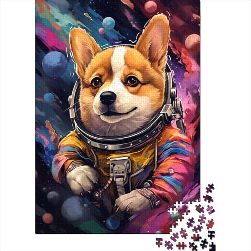 Künstlerisches Astronauten-Corgi-Puzzle, Dekompressionsspielzeug, 100% recycelter Karton, Puzzle für Erwachsene, 1000 Teile (38 x 26 cm) von GQmoney