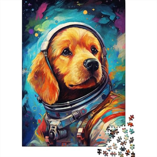 Künstlerisches Astronauten-Puzzle mit Golden Retriever, Denksportaufgabe, 100% recycelter Karton, Puzzle für Damen und Herren, 1000 Teile (75 x 50 cm) von GQmoney