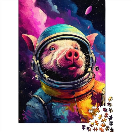 Künstlerisches Astronauten-Schweine-Puzzle, lustiges Premium-Puzzle aus Karton für Erwachsene, 1000 Teile (75 x 50 cm) von GQmoney