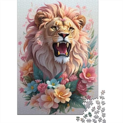 Künstlerisches Blumenlöwen-Puzzle, schwierige Herausforderung, 100% recycelter Karton, Puzzle für Kinder und Erwachsene, 1000 Teile (38 x 26 cm) von GQmoney