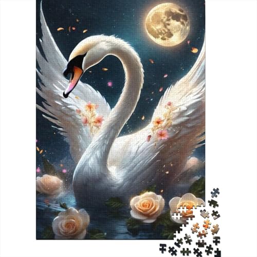 Künstlerisches Schwanen-Puzzle, Premium-Puzzle aus 100% recyceltem Kartonpapier, rechteckig, für Erwachsene, einzigartiges, 1000 Teile (38 x 26 cm) von GQmoney