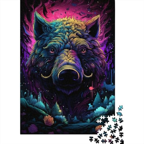 Künstlerisches Wildschwein-Puzzle, rechteckig, aus Pappe, 100% recyceltem Karton, Puzzle für Erwachsene, 1000 Teile (38 x 26 cm) von GQmoney